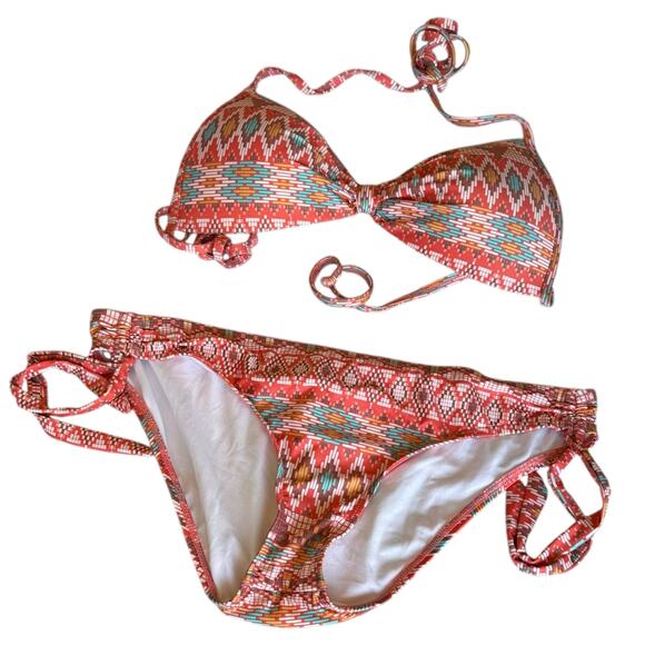 Womens Swimsuit Size Large Multicolor Bikini Geometric Southwestern Beach Ready - Picture 1 of 8